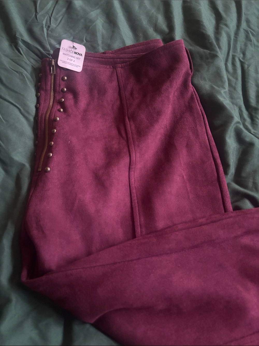 Fashion Nova Plum Suede-Look Leggings with Side Zipper and Studs